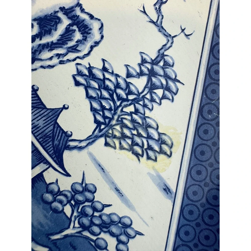 Vintage Daher Long Island NY Blue White Willow Tin Serving Tray Made in England